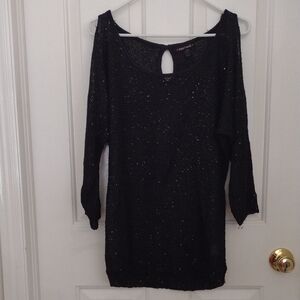 Black Sparkly Knit Sweater Peekaboo Sleeves L